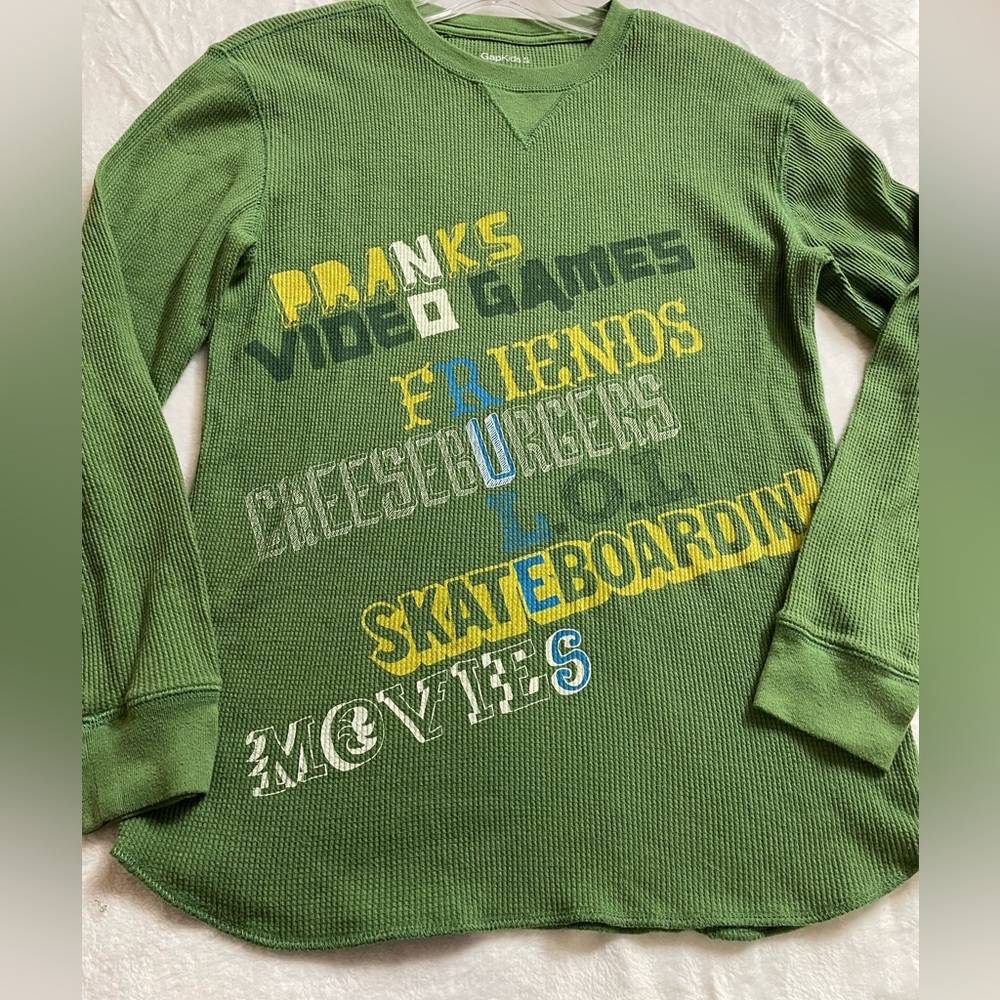 GAP Kids Green Thermal Textured Long Sleeve Boys Shirt Fall/Winter Top size 12 - Picture 2 of 4